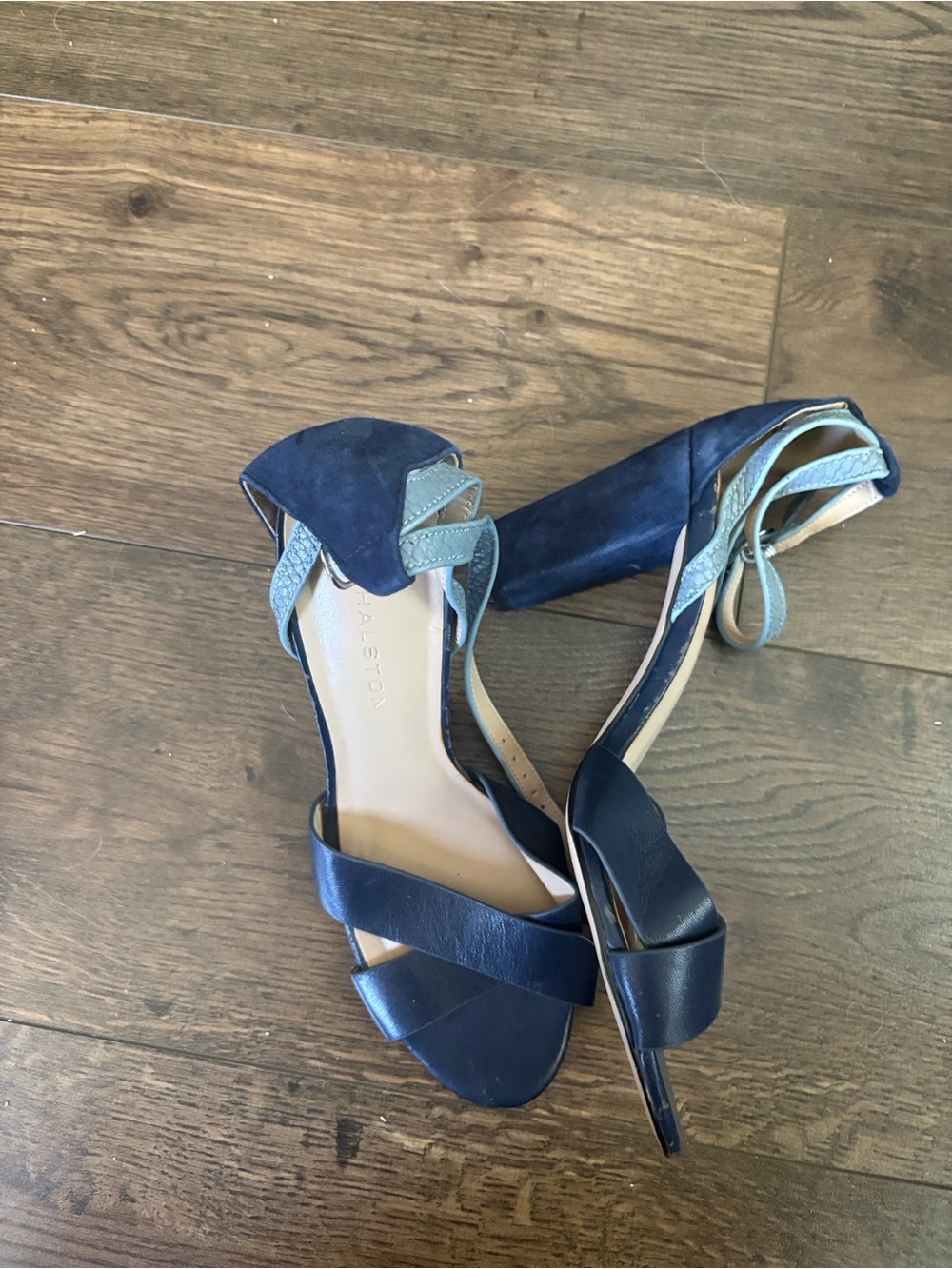 H by Halston Navy and Light Blue Block Heel Sandals